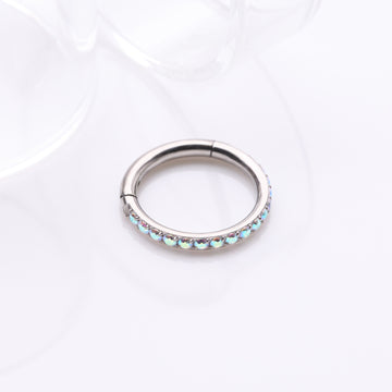 Detail View 1 of Implant Grade Titanium Brilliant Sparkle Gems Lined Clicker Hoop Ring-Aurora Borealis